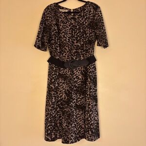 EVAN PICONE Leopard Sheath Belted Dress Size 18 Brown Tan Black Party Fall Work‎